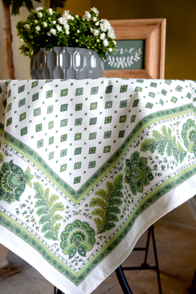 French coated tablecloth (Mirabeau. raw/green) - Click Image to Close
